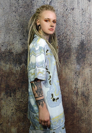 Baroque shirt paisley print short sleeve top in white yellow