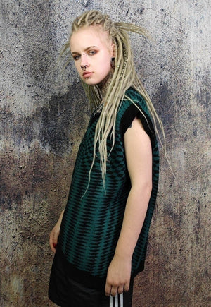 Check print sleeveless sweater chess board pattern top green