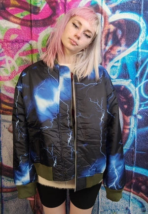 Cross patch fleece jacket reversible flame varsity bomber