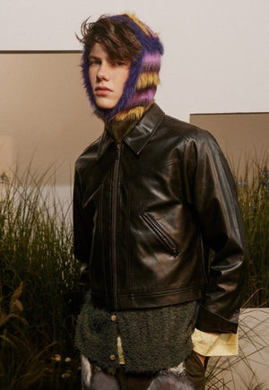 Faux leather jacket racing bomber retro aviator varsity