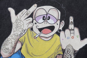 Middle finger t-shirt tattoo boy tee y2k Japanese cartoon top in vintage grey