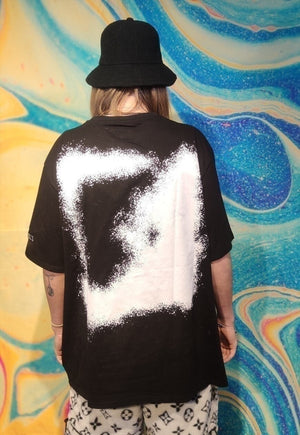 I-girl print tee distressed top paint splatter t-shirt black