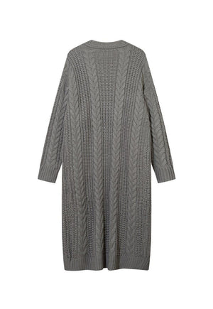 Cardigan dress cable knitted extreme length sweater in grey