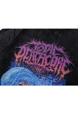 Anime t-shirt vintage wash Total Deathcore top long tee grey