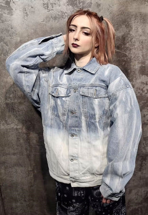 Tie-dye denim jacket gradient distressed jean coat in blue