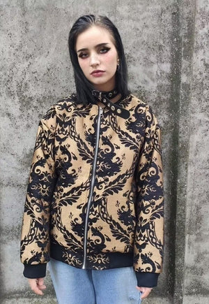 Embroidered paisley varsity jacket bandana bomber in golden