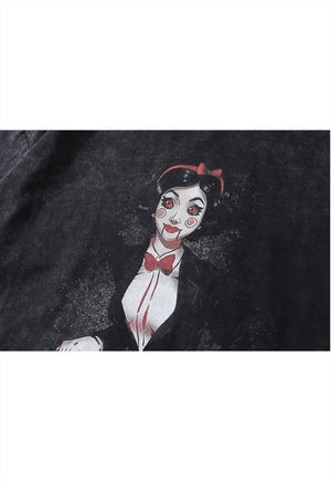Creepy doll t-shirt vintage wash horror movie long tee grey