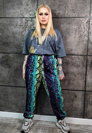 Tie-dye snake print joggers handmade acid raver pants purple