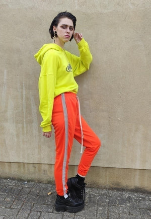 Slim fit reflective stripe joggers long lace pants in orange