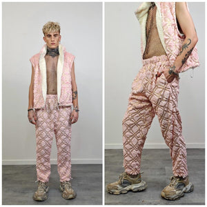 Glitter joggers pink track pants gold embellished trousers metallic hotpants fleece rave overalls sports set burning man outfit festival