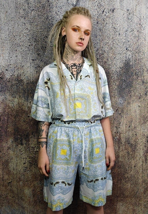 Baroque shorts paisley print crop board pants white yellow