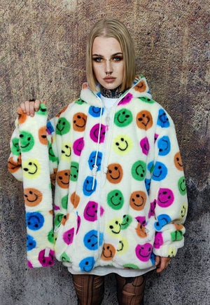 Fleece headband luxury fluffy head cover emoji print white