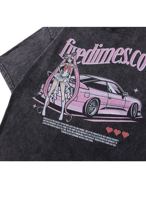 Anime t-shirt Japanese top in vintage grey