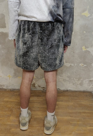 Python fleece shorts handmade snake fur cargo overalls grey