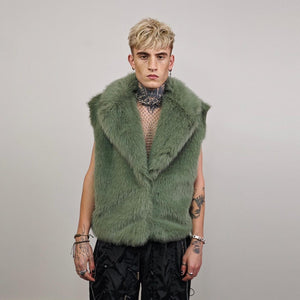 Green faux fur coat shaggy cropped trench short going out jacket fuzzy grunge detachable sleeves handmade luxury festival overcoat fleece