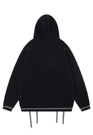 Hooded utility sweater knitted pullover grunge tassel top