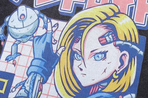 Anime girl t-shirt android cartoon tee Japanese top in vintage grey