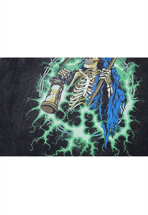 Grim reaper t-shirt vintage wash skeleton long tee in grey