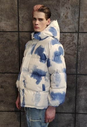 Clouds print bomber tie-dye rainbow sky puffer jacket blue