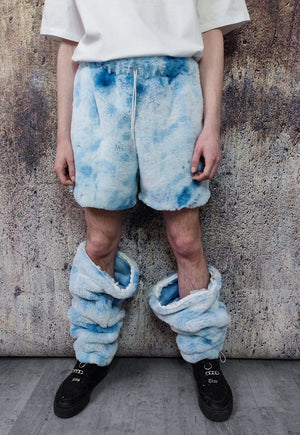 Tie-dye faux fur joggers fleece pants 2 in 1 trouser shorts