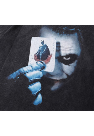 Joker print t-shirt clown cartoon tee grunge top in grey