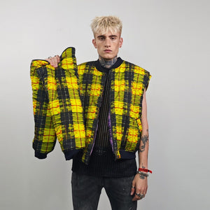 Flame bomber check yellow jacket thunder print reversible college varsity detachable sleeves handmade clueless plaid puffer grunge rock coat
