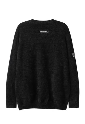 Teddy sweater bear patch jumper knitted Kawaii top in black