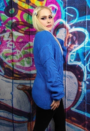 Cable knitwear sweater fluorescent knitwear jumper in blue