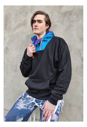 90s skiing beam hoodie reworded y2k high neck pullover black