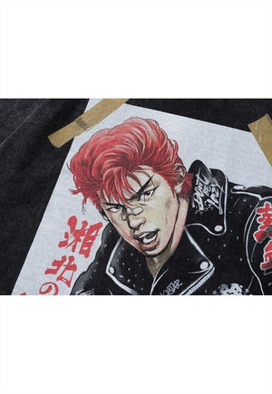 Anime t-shirt vintage wash Total Deathcore top long tee grey