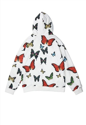 Butterfly graffiti hoodie fluorescent hooded sweat in white