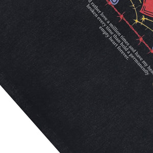 Broken heart sleeveless t-shirt tattoo print surfer vest 90s rocker tank top in acid wash black