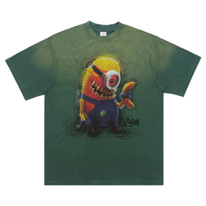 Horror cartoon t-shirt creepy anime top grunge retro tee in Green