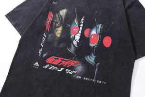 Anime alien t-shirt UFO tee retro Japanese top in vintage grey