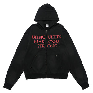 Motivational slogan hoodie grunge gorpcore pullover in black