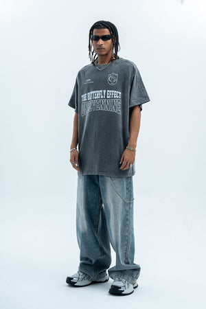 Butterfly effect t-shirt grunge slogan tee racing top in grey