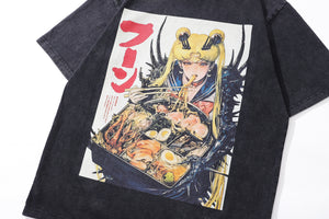 Sushi t-shirt fast food tee retro Japanese cartoon top in vintage grey