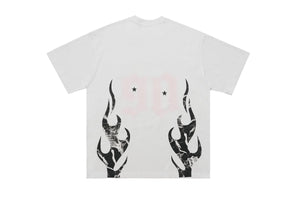 Flame print t-shirt retro cartoon top graffiti tee 90s jumper in black