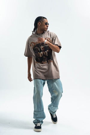 Grunge rapper t-shirt retro hip-hop tee saint slogan top in grey