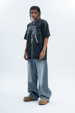 psychedelic t-shirt creepy sculpture top grunge painting tee in Grey