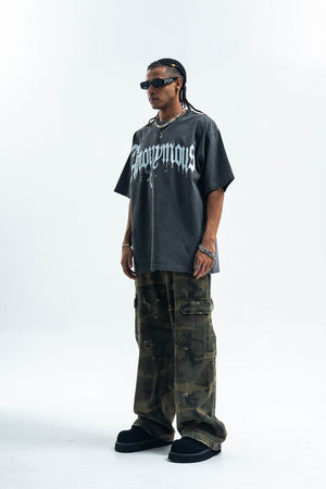 Anonymous t-shirt slogan top cross print tee in black