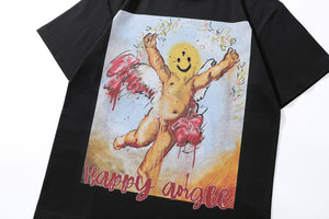 Angel emoji t-shirt creepy smile tee funny y2k top in Cream