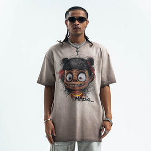 Scary cartoon t-shirt creepy anime top grunge retro horror tee in Grey