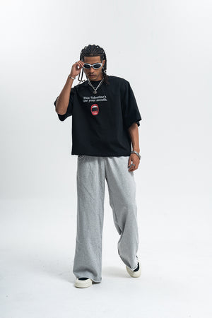 Valentines day t-shirt mouth print top y2k lovers tee in black