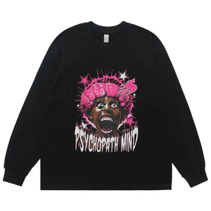 Psychopath slogan jumper long sleeve raver t-shirt grunge hip-hop top in brown