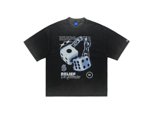 Dice print t-shirt retro game top good luck tee in black