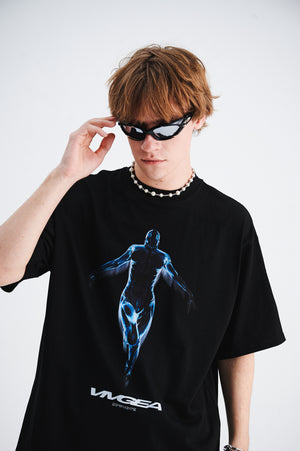 Cyber human t-shirt psychedelic top futuristic tee in white