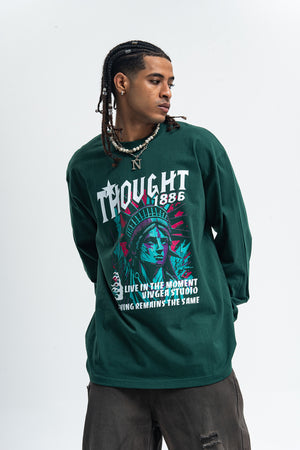 Statue of Liberty jumper creepy American top long sleeve USA t-shirt in brown