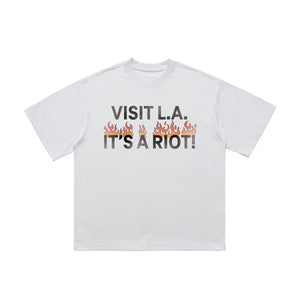 LA t-shirt riot slogan top flame print tee in white
