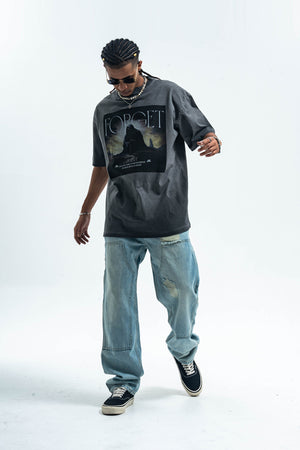 Gothic t-shirt desert monster top creepy print tee in grey